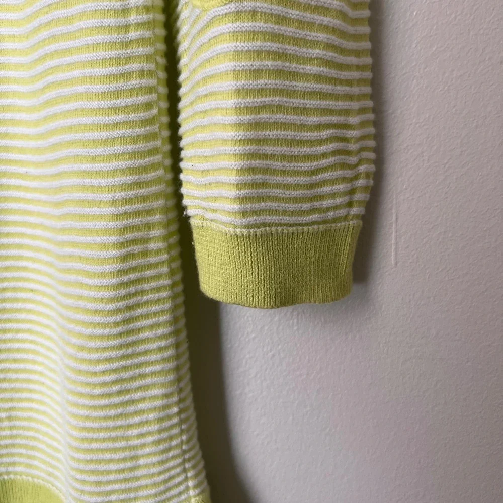 Talbots Striped Tunic‎ Sweater in Kiwi/White Elbow Patches 3/4 Sleeve Sz Small P
